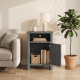 thumbnail image 3 of Furmax Farmhouse End Table, Nightstand with Barn Door and Shelf, Side Table for Living Room Bedroom, Gray, 3 of 7