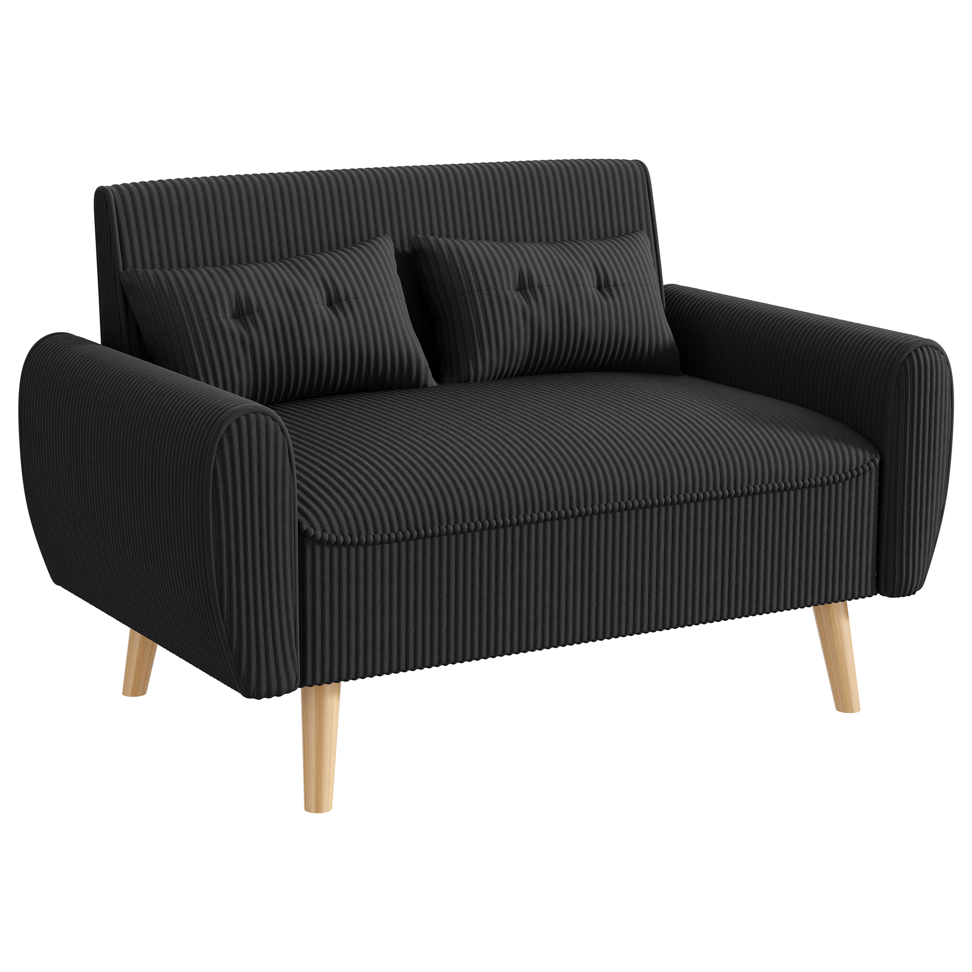 Walsunny 49" Loveseat Sofa Couch, 2-Seat Fabric Upholstered Sofa with 2 Removable Pillows, Modern Loveseat Couch, Wood Leg, Black