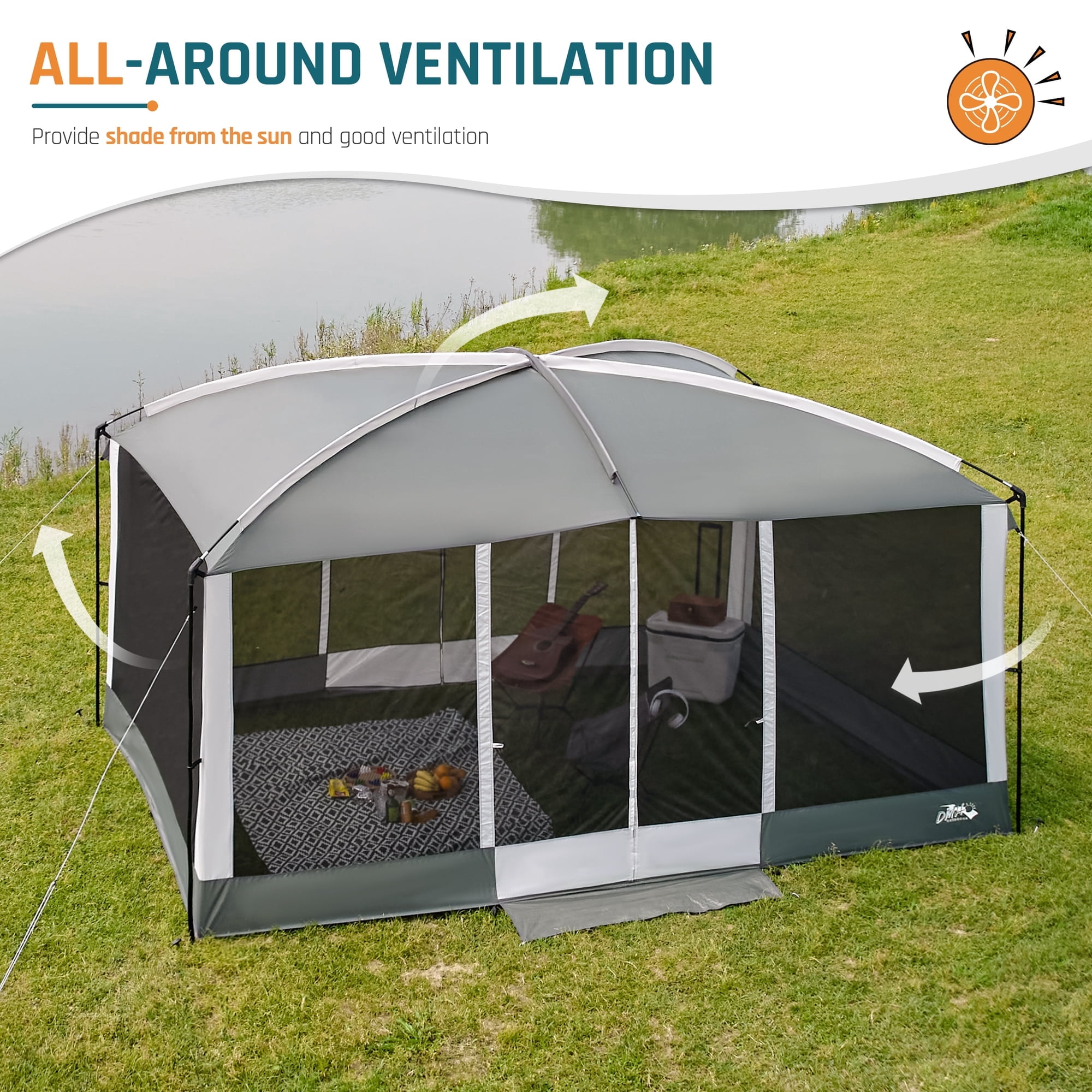 13' x 9' Screen House Tent with Projection Mesh Gazebos Camping Tent for Outdoor Patios Backyards Gray