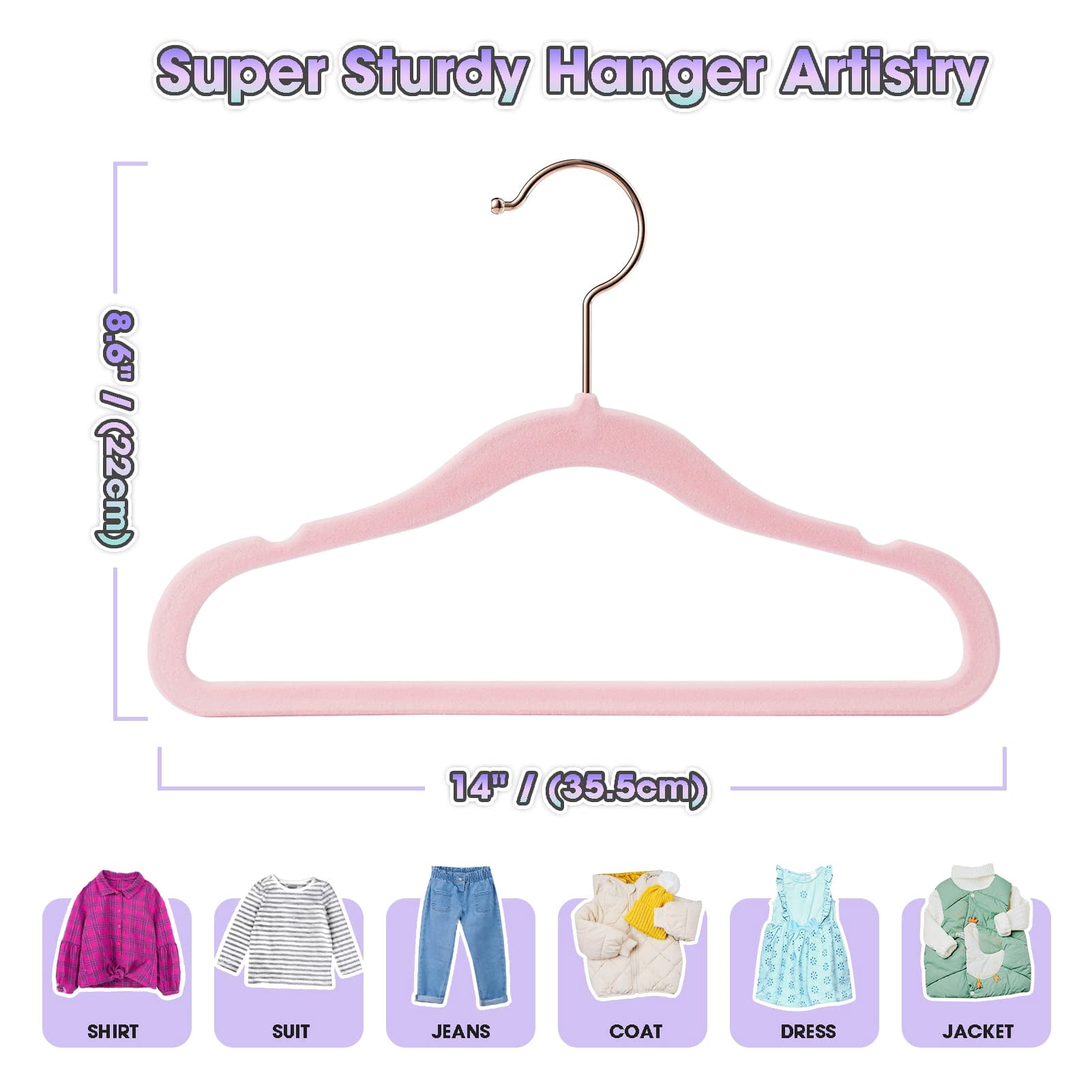 14 Inch Pink Kids Clothes Hangers 50 Pack