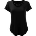 thumbnail image 4 of FINALGANG Women Versatile T-Shirt Solid Color V-Neck Short Sleeve Hollow Out Curved Hem Tshirts Leisure Breathable Daily Wear, 4 of 4
