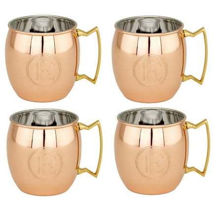 Copper Revival Collection - 16 Oz. Solid Copper Moscow Mule Mugs, Monogram E, Set of 4