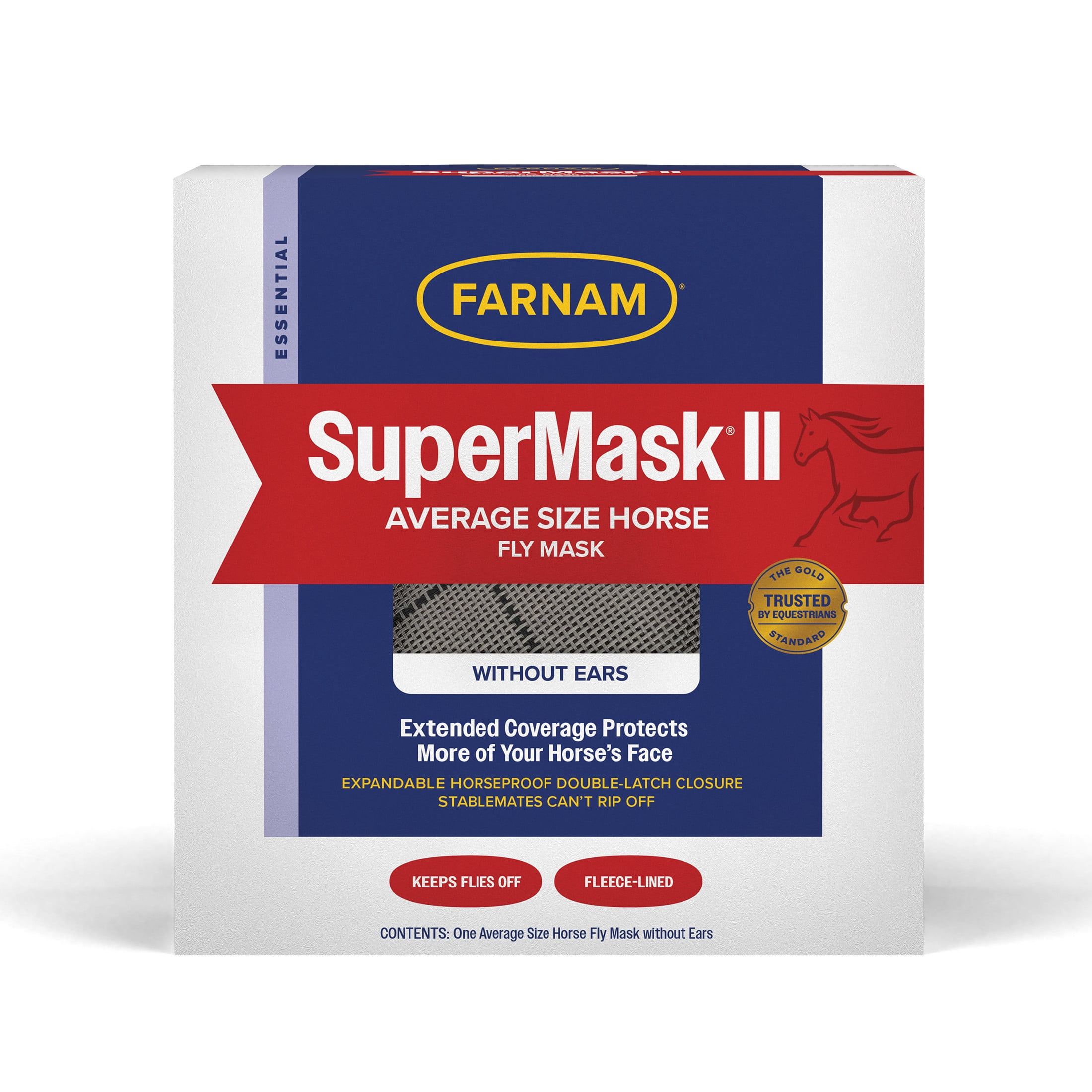(3 pack) Farnam SuperMask II Horse Fly Mask Without Ears, Protects Eyes from Flies, Debris & UV, Average Size