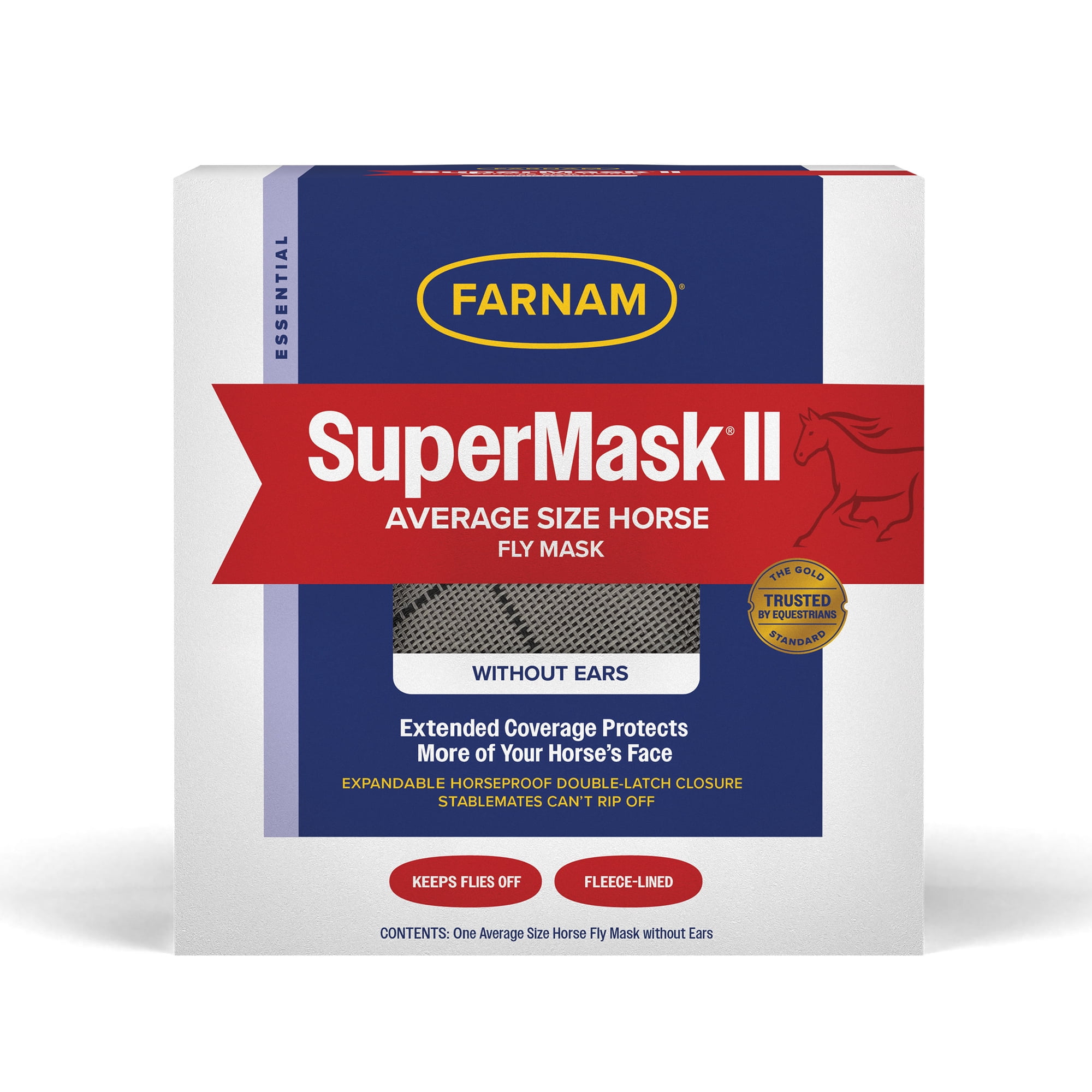 Farnam SuperMask II Horse Fly Mask Without Ears, Protects Eyes from Flies, Debris & UV, Average Size