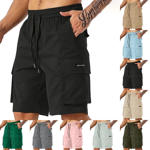 Royisotas Casual Shorts for Men Elastic Waist Cargo Athletic Gym Big and Tall with Pockets Mens Short Fashion