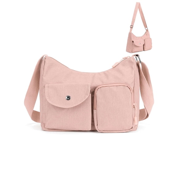 Gustave Nylon Crossbody Bag for Women Lightweight Water‑Resistant Travel Purse Shoulder Messenger Handbag with Anti Theft Pocket - Pink