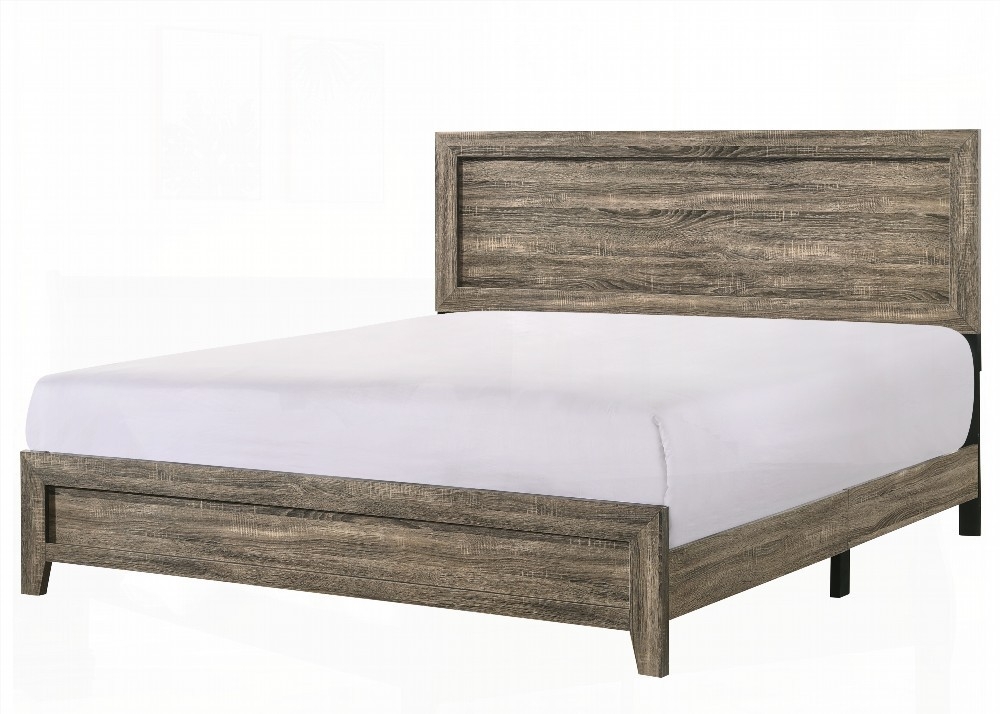 King Size Solid Wood Platform Bed Frame with Grey Finish for Bedroom