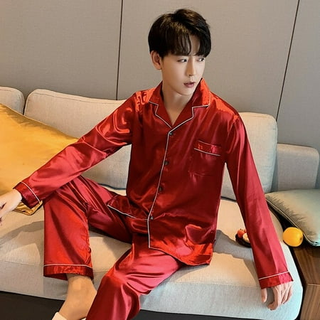 

QWZNDZGR Christmas Pajamas For Lovers Satin Silk Pijama 2pcs Set His And Hers Pajamas Couple Pj Home Suit Women&Men Sleepwear Soft Pyjama