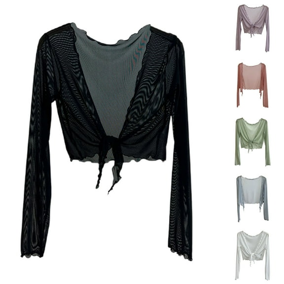 Bovxnpu Womens Cardigans Casual Loose Cover Ups, Women's Lightweight Crewneck Cardigan Sweater Tie Front Cardigans for Womens Free Size