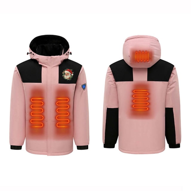 Aboser Mens Winter Heated Coat Waterproof Outdoor Hiking Heated Jacket Warm Softshell Heating Coats 4 Heating Zones Rain Jackets with Detachable Hood