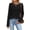 Black #002, variant on Women's Waffle Knit Tops Long Sleeve Crochet Lace Crew Neck Slim Fit Fall Casual Pullover Shirts, 2XL