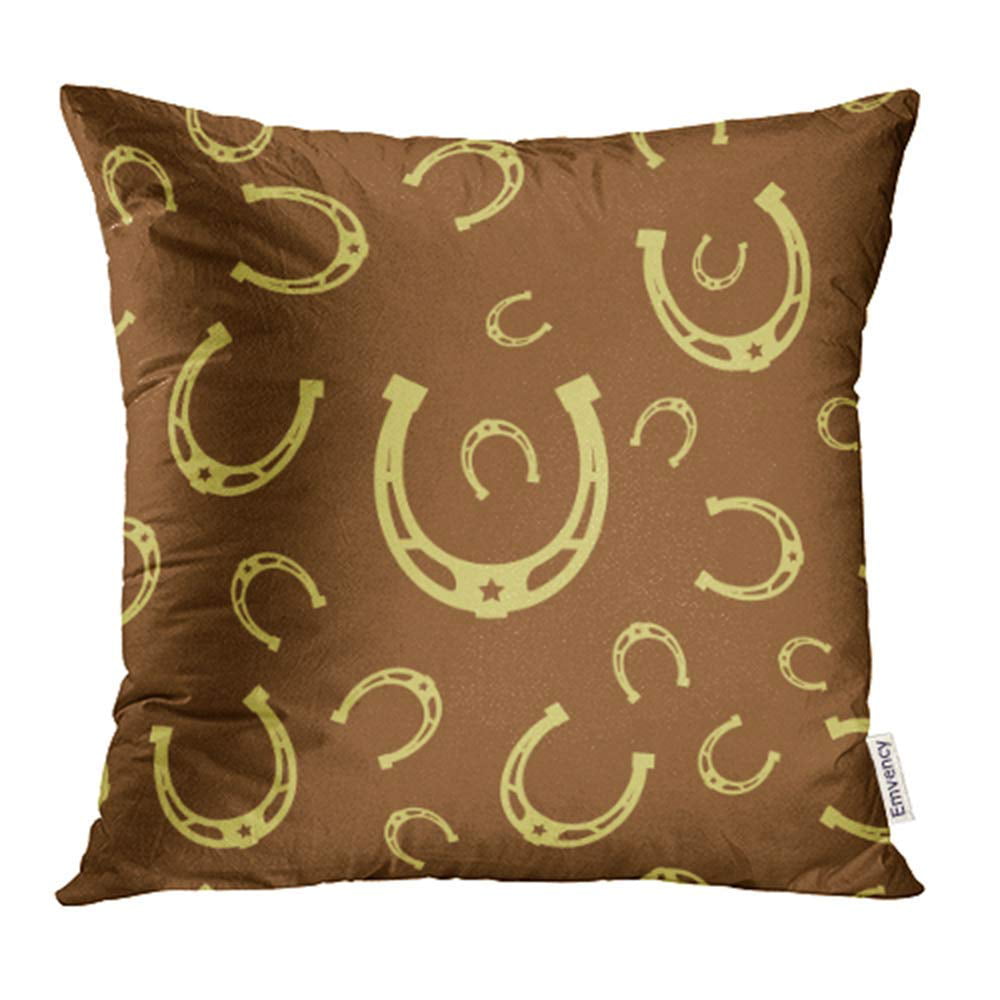 CMFUN Western Brown Vintage Horseshoe Cowboy West Wild Country Gold Lucky Talisman Pillow Case