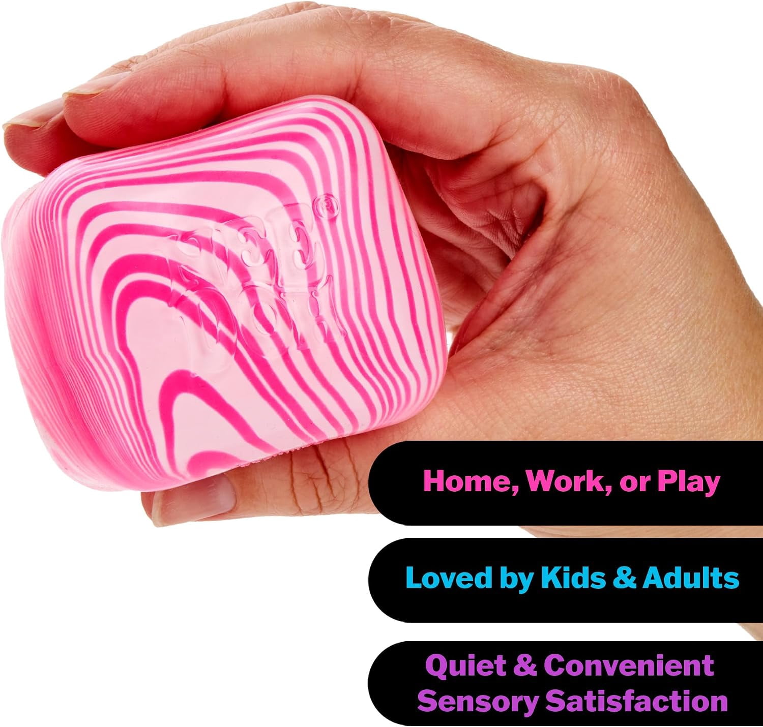 Schylling Candy Swirl Nice Cube - Sensory Squeeze Toy with Super Solid Squish - 2.25" Cube - Pink and White , 1ct