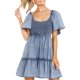 thumbnail image 2 of SAYOO Vestidos casuales de mezclilla fruncidos en el pecho de cintura alta con volantes para mujer SAYOO Sexy, 2 of 8
