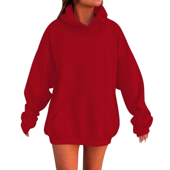 LWNYDPLSD Baggy Hoodies for Girls Solid Basic Loose Hoodie Sweatshirt Teens Unisex Long Sleeve Kangaroo Pocket Drop Shoulder Pullovers Top