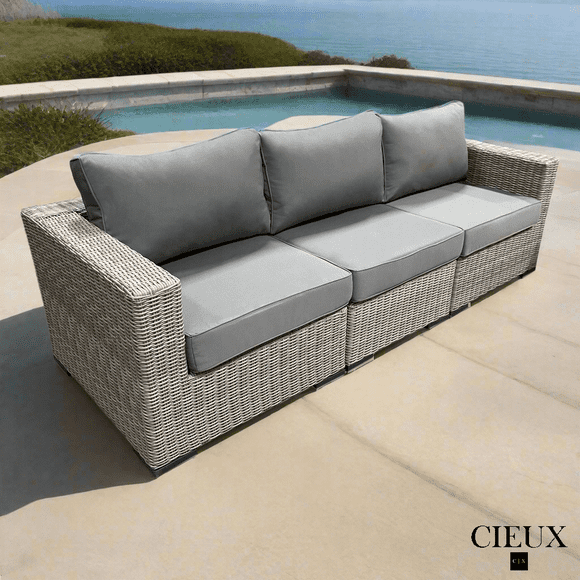CIEUX Riviera Outdoor Patio Wicker Sofa in Grey with Sunbrella Canvas Charcoal Cushions