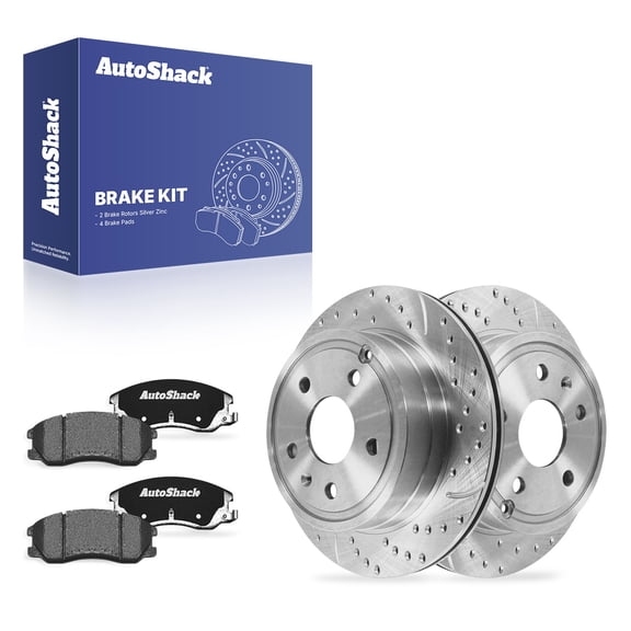 AutoShack Rear Vented Drilled & Slotted Silver Zinc Coated Brake Rotors   Ceramic Pads 6-PC Brake Kit Replacement for 2010-2017 Chevrolet Equinox SilverShield Pro 11.93" (302.9 mm)