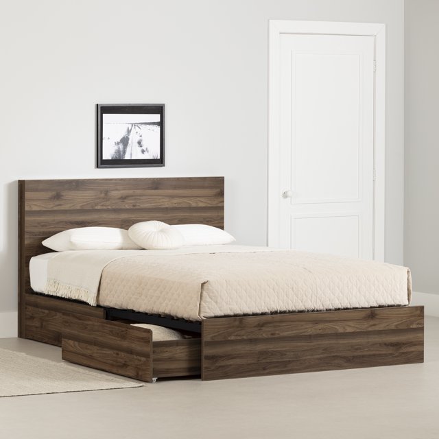 South Shore Musano Queen 2-Drawer Complete Bed, in Natural Walnut