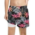 thumbnail image 4 of WERYOUNG Boys Girls Swim Shorts Summer Fashion Tropical Leaves Printed Elastic Waist Drawstring Stretch Swim Trunks With Liner Breathable Beach Pool Shorts,Black,10-12 Years, 4 of 4