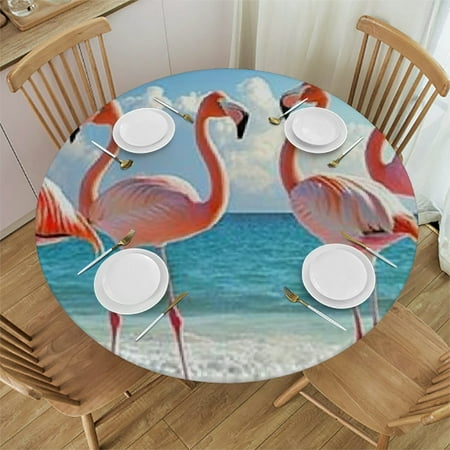 

Palnkart Flamingos Beach Surrealism Round Tablecloth - Stain-Resistant & Washable - Ideal for Indoor and Outdoor Use - Outdoor Fitted Tablecloth 46 -50