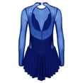 thumbnail image 6 of Nyeemya Womens Shiny Rhinestone Figure Skating Dress Mesh Long Sleeve Skirted Leotard Dancewear Royal_Blue XL, 6 of 7