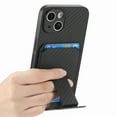 thumbnail image 2 of Magnetic Carbon Fiber Case for iPhone 15 with Holder Kickstand, Fiber Texture Wallet Phone Case with Card Holder Durable Military Grade Protection Cover for iPhone 15, Black, 2 of 10