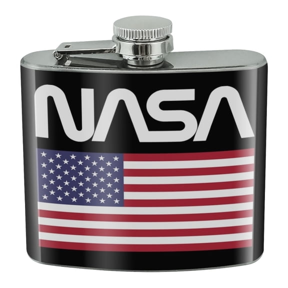 NASA Official Worm Logo United States USA Flag Stainless Steel 5oz Hip Drink Kidney Flask