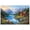 Unframe-style, variant on Mountain Lake Canvas Wall Art Pictures Snow Capped Peaks Log Cabin Forest Trees Peaceful Nature Landscape Art Print for Living Room Bedroom Home Decor Decorations