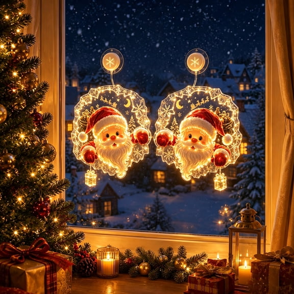 2PCS Christmas Suction Cup Window Light, Double-Layer LED Holiday Window Decor, Christmas Decor, A