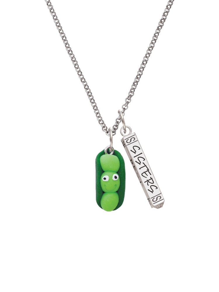 Delight Jewelry Fimo Clay Three Peas in a Pod Silvertone Sisters Best Friends Forever Bar Charm Necklace, 23"