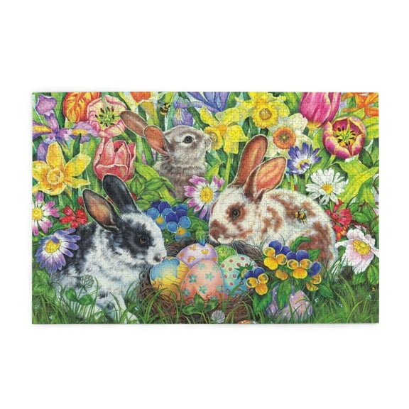 500 Piece Easter Bunnies Flowers Jigsaw Puzzle Adult Puzzle Challenging And Relaxing Brain Teaser Unique Artwork Home Decor Gift For Puzzle Lovers