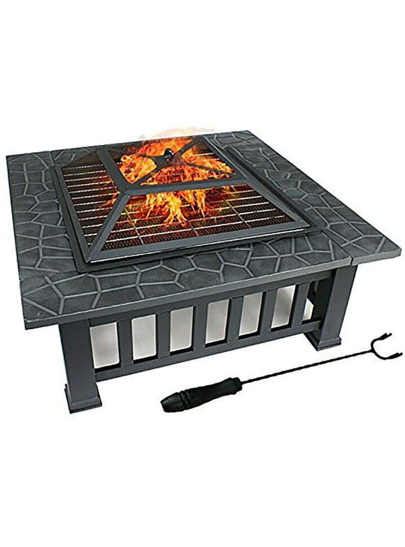 ZENY 32" Outdoor Fire Pit Square Metal Firepit Patio Garden Stove Wood Burning