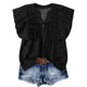 thumbnail image 1 of Tops de Color Sólido para las Mujeres Blusas de Cuello en V Manga Corta Plisada, Botón de Moda Casual, 1 of 9