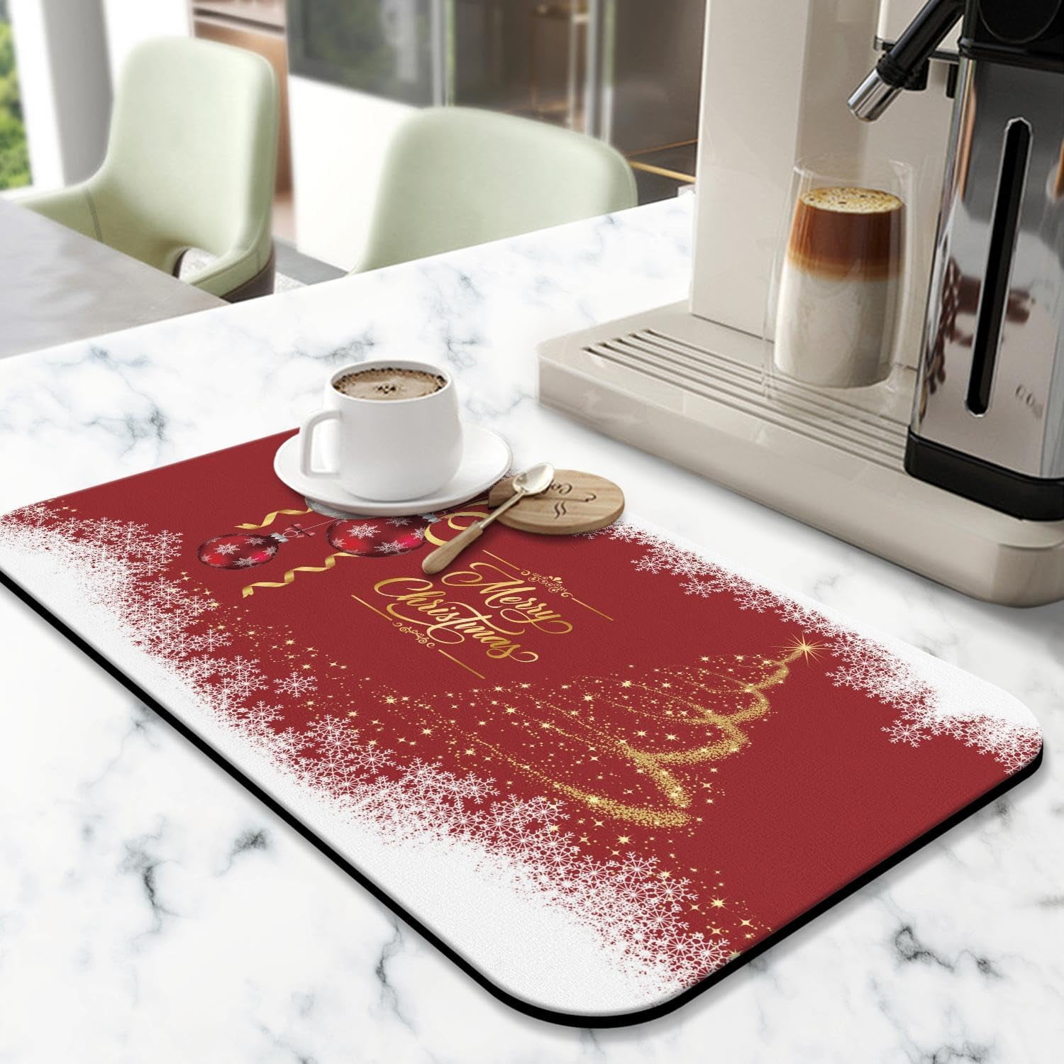 Christmas Dish Drying Mat 19x12in,Christmas Drying Mat for Kitchen Counter,Absorbent Hide Stain Anti-Slip Coffee Bar Accessories Fit Under Coffee Machine Mat,Dish Drying Mats for Kitchen