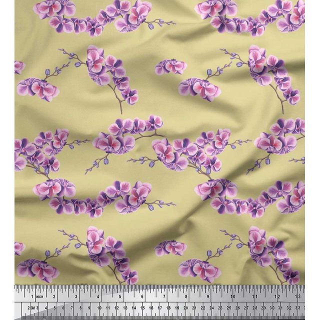 Soimoi Moss Tissu Georgette Imprimé Floral Orchidée au Mètre 42 Pouces de Large