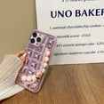 thumbnail image 2 of Compatible with iPhone 14 Pro Max Cute Case Chain 3D Diamond Pattern Clear Wrist Strap Bead Flower Chain Glossy Protection Fashion Shockproof Cover for Women Girls, 2 of 12