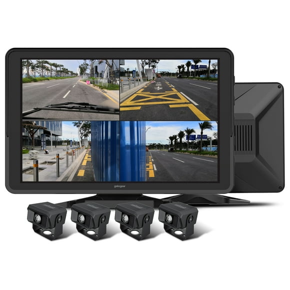 GekoGear Orbit T100 4-Channel 1080P Truck Dash Cam with 10.1" IPS Touchscreen, Blind Spot Detection, IP67 Waterproof, Supports Up to 256GB SD Storage