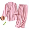 thumbnail image 4 of Pijamas de algodón 100% para hombre y Mujer, albornoces sueltos con cuello en V, Kimono, ropa de dormir de tres cuartos para pareja, 4 of 4