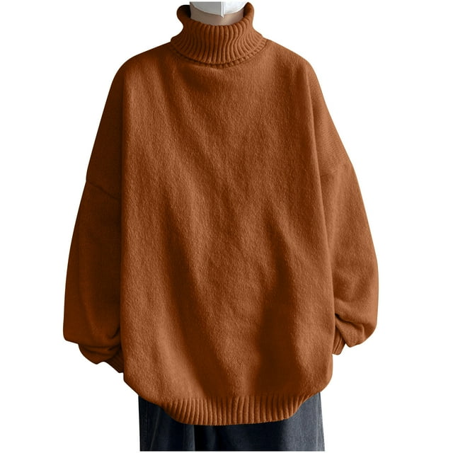 cfhntfmh Men's Turtneck Pullover Sweaters Long Sleeve Solid Color Thermal Knitted Tops Fall Winter Loose Warm Oversized Sweaters