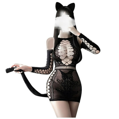 

GuessLookry 2023 Babydoll Lingerie For Women Sexy Women Lingerie Suit Temptation Cosplay Babydoll Underwear Sleepwear Mesh Dress + Headband + T-string + Cuff Set New Year Gift