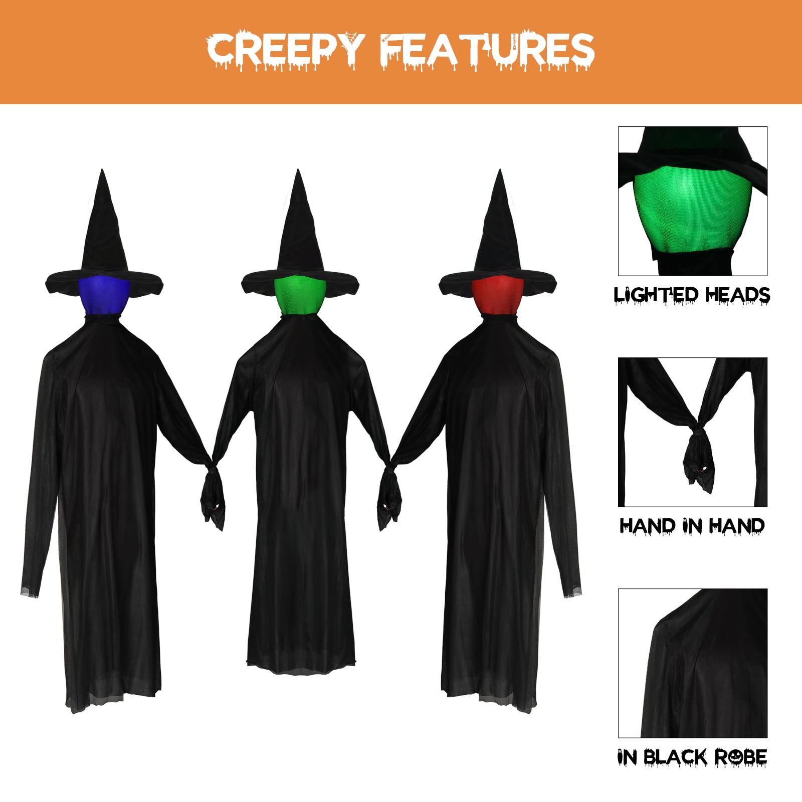 Astoutdoor Halloween Black Witches Decoration with Color-Changing Lights, 16.93 in