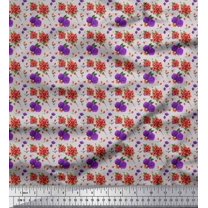 Soimoi Gray Cotton Duck Fabric Ranunculus & Chrysanthemum Floral Print Fabric by Yard 42 Inch Wide