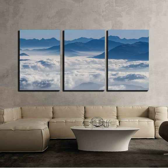 wall26 - 3 Piece Canvas Wall Art - The Sea of Cloud and Mountains - Modern Home Art Stretched and Framed Ready to Hang - 24"x36"x3 Panels