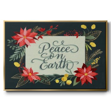 Bright Christmas Night II - Framed Gallery Wrapped Holiday Canvas - 25 x 37 - Gold Frame