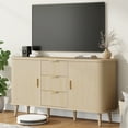 thumbnail image 5 of Aufeile 55" Buffet Sideboard Cabinet with 3 Drawers and 2 Tambour Doors, Dining Room Storage Cabinet with Adjustable Shelves, Oak, 5 of 9