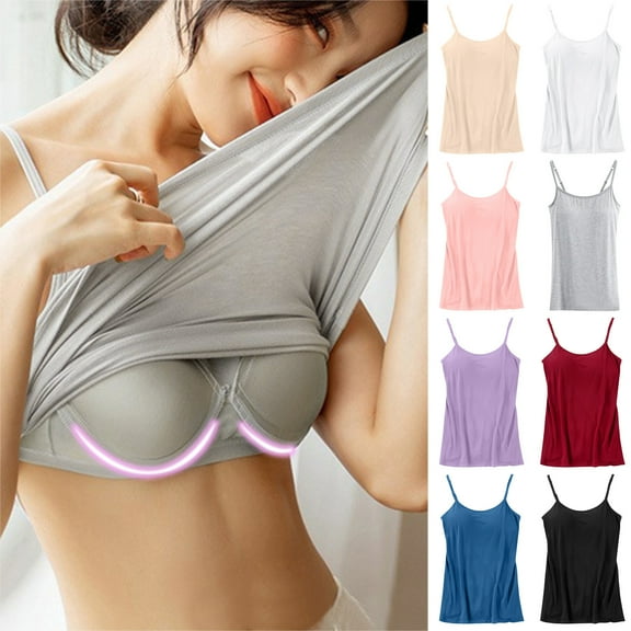 Womens Adjustable Strap Camisole Built In Frame Support Stretch Cotton Layer