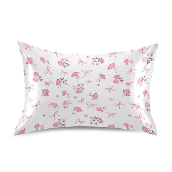 Ryvnso Satin Pillowcase Rose Bow Flower Pillow Cases Standard Size 26x20in