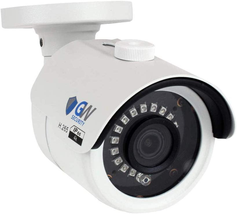 GW Security 8MP (3840x2160) 3.6mm Wide Angle Outdoor Indoor H.265 4K 2160p PoE IP Bullet Camera (White)