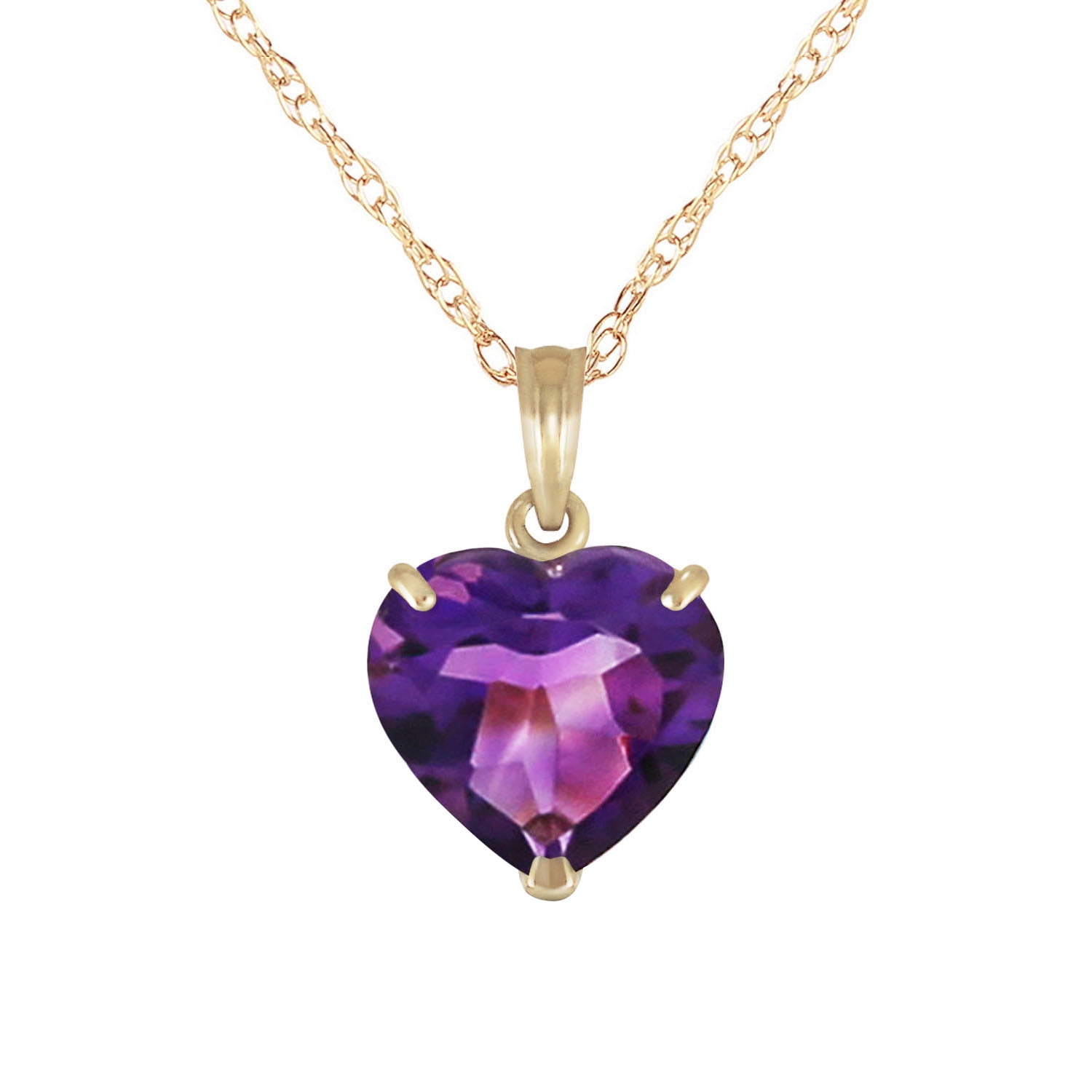 Galaxy Gold 14K Solid Gold 3.1 Carat Natural Amethyst Heart-Shaped Pendant Necklace for Women - Yellow Gold Fine Jewelry
