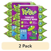 (2 pack) Kandoo Kids Sensitive Flushable Cleansing Wet Wipes, Potty Training Aid, Fragrance Free, 240 Wipes